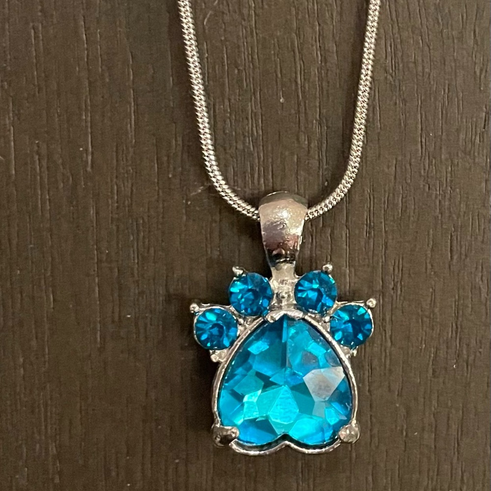 Elegant Blue Paw Print Pendant Necklace NWT